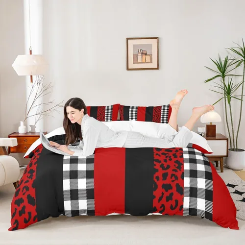 Vista 2 de Juego de funda de edredón para niños con estampado de leopardo, tamaño individual, juego de ropa de cama de moda de piel de guepardo abstracto