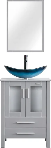 Vista 17 de eclife Tocador de Baño Moderno de 24" Combo Lavabo Gabinete Independiente con Puerta de Cierre Suave, Sin Lavabo de Recipiente, Grifo, Desagüe