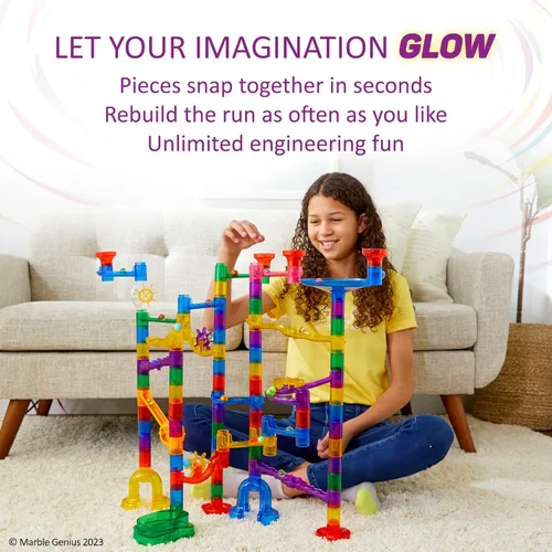 Vista 4 de Marble Genius Glow Marble Run Super Set - 200 piezas completas + aplicación de instrucciones gratuita y manual de instrucciones a todo