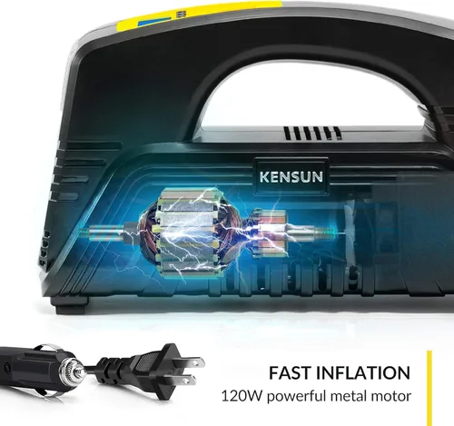 Vista 5 de Kensun AC/DC Digital Tire Inflator for Car 12V DC and Home 110V AC Rapid Performance Portable Air Compressor Pump for Car, Bicycle, Motorcycle