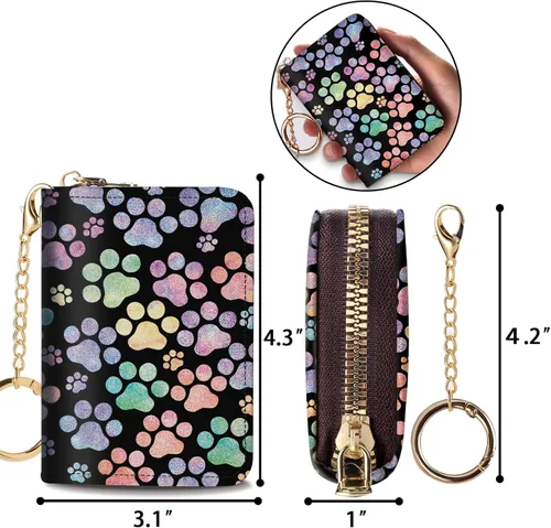 Vista 6 de Yonlevres Tarjetero RFID para tarjetas de crédito, cartera pequeña para mujer con llavero con cremallera, divertido estampado de cuero para tarjetas