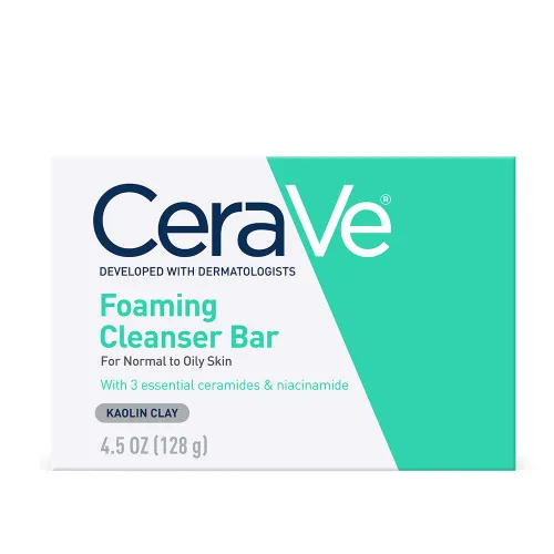 CeraVe Barra limpiadora espumosa, barra limpiadora corporal y facial sin jabón para piel grasa, sin fragancia, 4.5 onzas