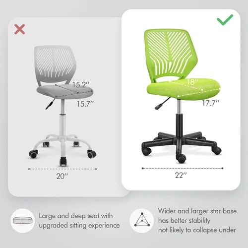 Vista 5 de Yaheetech Linda silla de escritorio para niños, silla de computadora pequeña sin brazos con soporte lumbar para adolescentes, respaldo bajo, Verde