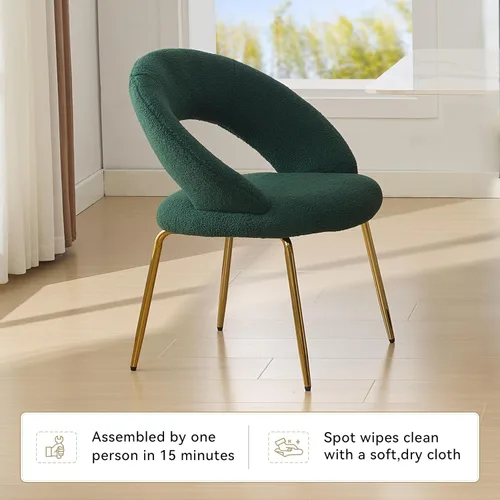 Vista 7 de Modern Dining Chairs with Curved Backrest and Metal Legs, Teddy Fabric Upholstered Desk Chair for Kitchen Dining Room Table & Chair Sets, Seating