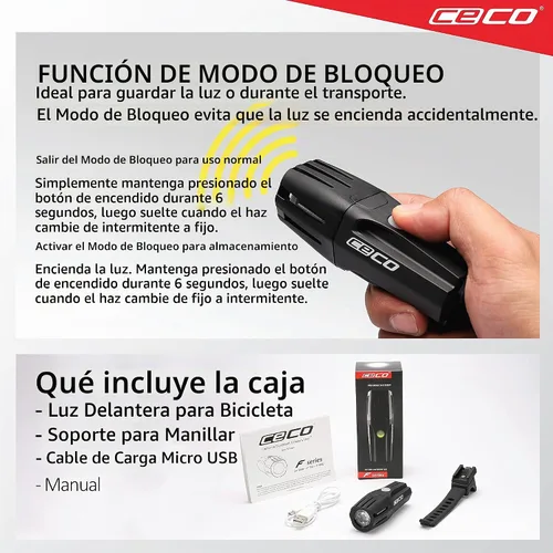 Vista 7 de CECO -Estados Unidos: Luz de bicicleta recargable USB de 1.200 lúmenes - Resistente y duradera IP67 impermeable y resistente a los impactos FL-1