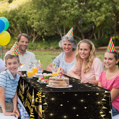 Vista 8 de durony Paquete de 2 manteles de cumpleaños de 18 años, de plástico, color negro y dorado, impermeable, rectangular, para fiestas en interiores o Oro