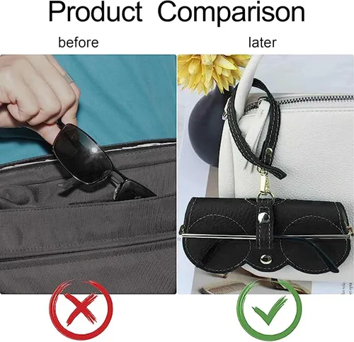 Vista 4 de Bolsa de cuero suave para gafas de sol, bolsa de cuero suave para gafas de sol con correa para la muñeca, estuche portátil para gafas de sol