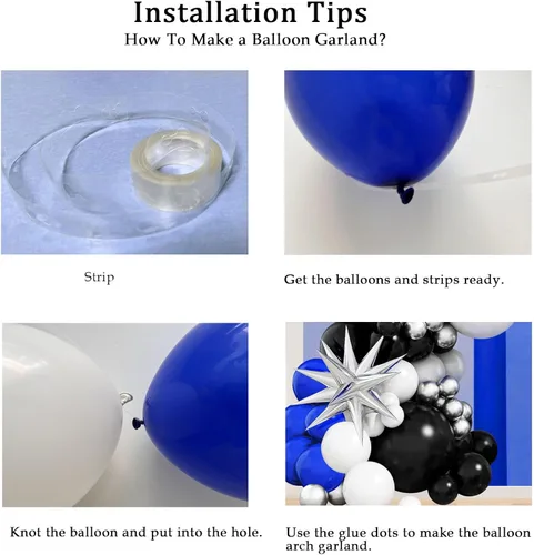 Vista 7 de Kit de guirnalda de globos azul marino oscuro azul rey negro blanco con globos de látex plateado metálico, globos de papel de aluminio de estrella