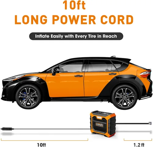Vista 6 de Inflador de neumáticos, compresor de aire portátil DC 12 V, compresor de aire portátil con manómetro digital bomba de aire para neumáticos