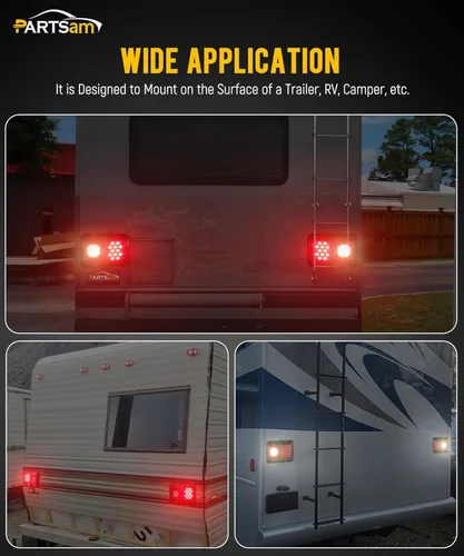 Vista 6 de Partsam 2 luces traseras LED dobles para remolque con montaje horizontal, luces traseras de doble parada, 33 LED, montaje en superficie, luces