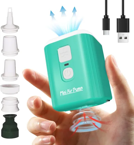 Vista 10 de Portable Air Pump for Inflatables: Mini Air Pump with 1600mAh Battery & Camping Light - Rechargeable Electric Pump for Vacuum Storage Bags, Air