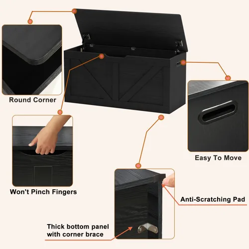 Vista 5 de Timberer Baúl de almacenamiento de 39.4 pulgadas, banco de almacenamiento de madera, baúl de almacenamiento grande con 2 bisagras de seguridad