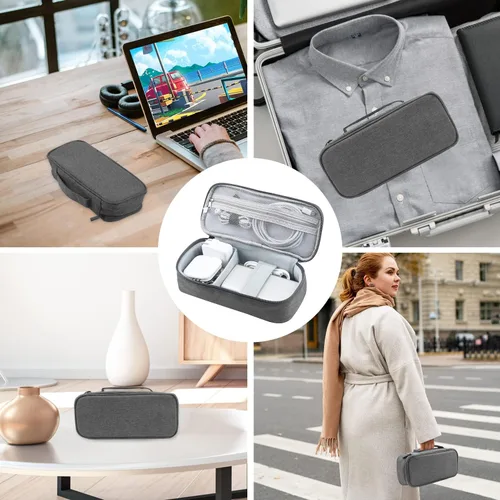 Vista 7 de Estuche organizador de artículos electrónicos, bolsa de almacenamiento portátil para cables, cargador y cables, disco duro (gris oscuro)