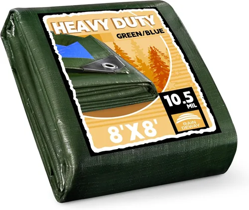 Vista 64 de RAINDEWAY Lona pequeña impermeable de 4 x 4 pies (paquete de 2), lonas resistentes impermeables de 10,5 mil con ojales de metal y bordes reforzados