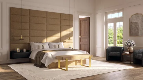 Vista 2 de Cabeceras tapizadas Vänt - Paneles de pared para montar en la pared tamaño Queen/Full - Champán neutro metálico - Juego de 4 paneles