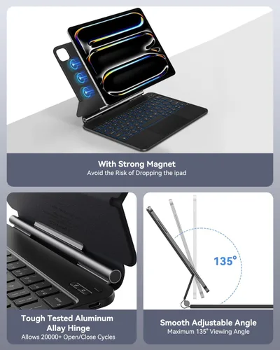 Vista 13 de AUSDOM Funda para iPad Pro de 11 pulgadas con teclado (M5/M4, 2025/2024), funda de teclado para iPad Pro de 11 pulgadas (M4) con soporte magnético