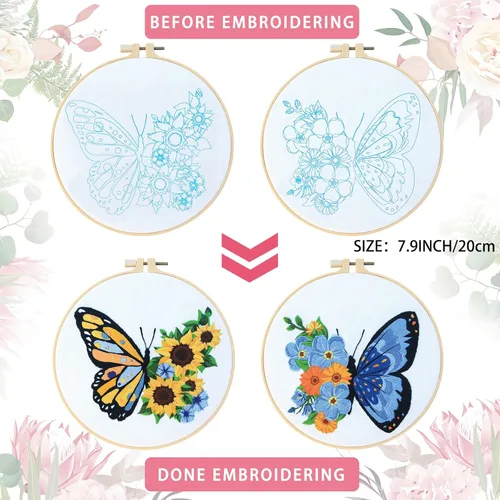 Vista 4 de Yinder 5 juegos de bordado de punto de cruz para principiantes con patrones de flores de mariposa e instrucciones de cuentas para principiantes