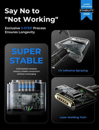 Vista 6 de LISEN Cable USB-C a magnético 3 en 1 (1m/Negro) para cargador M4 de MacBook Air Pro, cable magnético seguro 3 en 1 de 140W para MacBook Air