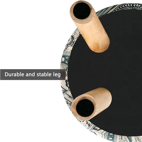 Vista 88 de Asense Taburete otomano redondo pequeño con reposapiés acolchado de tela con patas de madera antideslizantes (multicolor, tela)