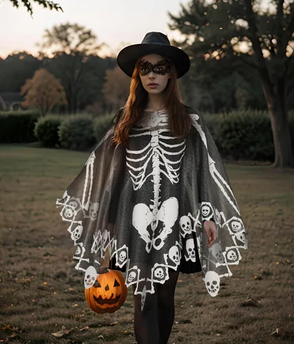 Vista 5 de Poncho de Halloween para mujer, disfraz de esqueleto, poncho de encaje para mujer con máscara de encaje negro, 57 x 57 pulgadas