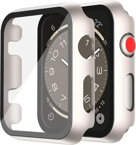 Vista 44 de Misxi - Juego de 2 fundas de policarbonato con protector de pantalla de vidrio templado compatible con Apple Watch Series 3 y Series 2 de 38mm