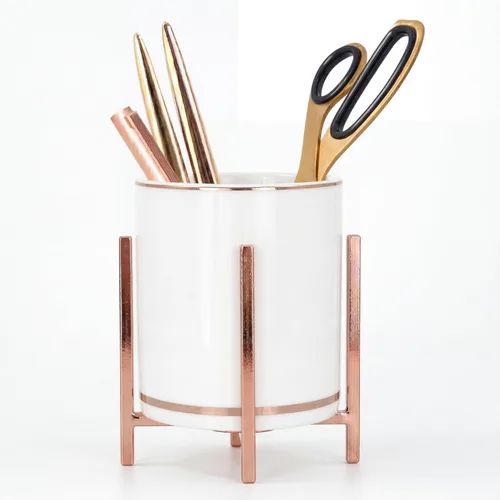 Vista 12 de Vaso de cerámica para escritorio, soporte de lápiz blanco y negro para escritorio, soporte para brochas de maquillaje de escritorio, soporte