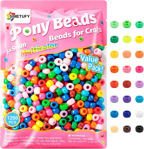 Vista 15 de Simetufy 3600 cuentas de poni a granel, 24 colores surtidos, cuentas de plástico arcoíris para trenzar el cabello, pulseras de amistad