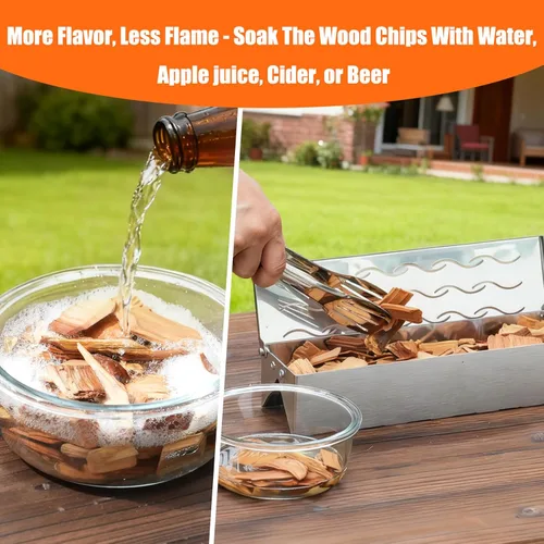 Vista 7 de Skyflame Caja de Ahumador de Virutas de Madera, Caja de Humo de Barbacoa Doble en Forma de V de Acero Inoxidable con Tapa con Bisagras para Parrilla