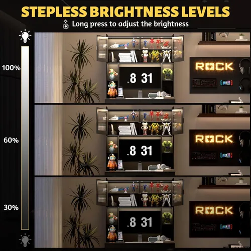 Vista 6 de LVSOMT Escritorio de oficina en casa con gabinete y cajones, moderno escritorio para juegos para computadora con luces LED y tomas de corriente