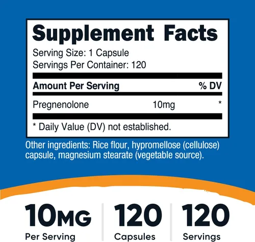 Vista 2 de Nutricost Pregnenolone 10 mg, 120 cápsulas - Sin OMG, sin gluten, cápsulas vegetarianas