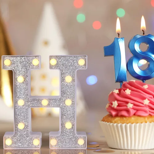 Vista 7 de Foaky LED Letter Lights Sign Light Up Silver Letters Letter Sign for Night Light Birthday Party Battery Powered Christmas Lamp Girls Gifts Home Bar