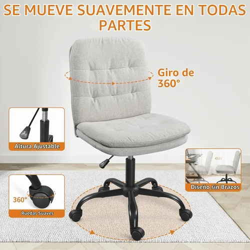 Vista 5 de Silla de escritorio para oficina en casa cómoda, silla cruzada sin brazos con ruedas, silla de tocador, sillas de oficina, giratorias, altura Beige