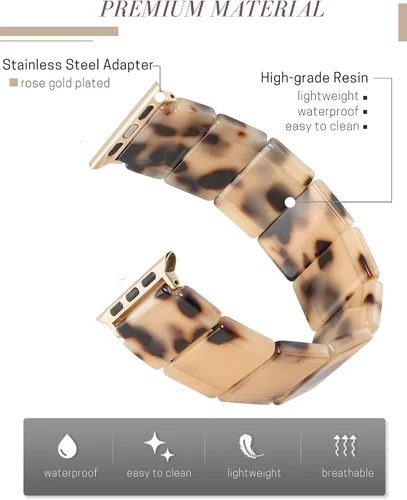 Vista 4 de Heesch - Correa de resina elástica para reloj compatible con Apple Watch para mujeres, pulsera de pulsera de tortuga para iwatch Series Negro