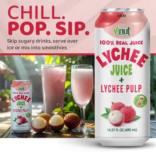 Vista 4 de VINUT Bebida de jugo de lichi 100% natural con pulpa, jugo de lichi real, sin gluten, sin OMG, 16.57 onzas líquidas, paquete de 24