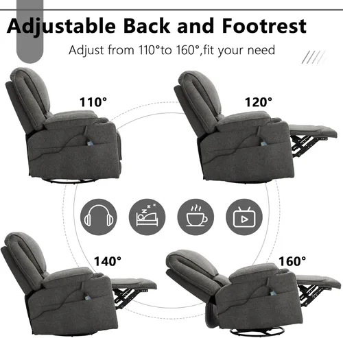 Vista 11 de KIGOTY Juego de 2 muebles de sala de estar, el juego de sofá reclinable incluye sofá reclinable reclinable y silla reclinable de masaje, juego