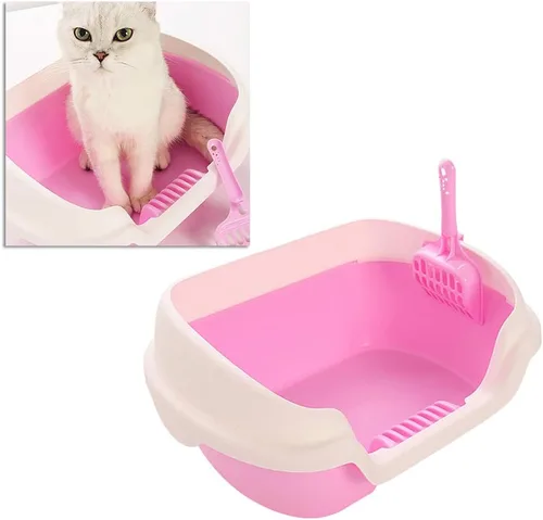 Vista 6 de Pet Cat Hut- Caja de arena para gatos semicerrada práctica limpieza de gatos lavabo de plástico para gatos rosa talla M