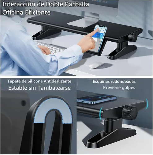 Vista 4 de Soporte elevador de monitor de computadora para escritorio, 4.4-5.7 pulgadas, altura ajustable libremente con soporte para teléfono celular