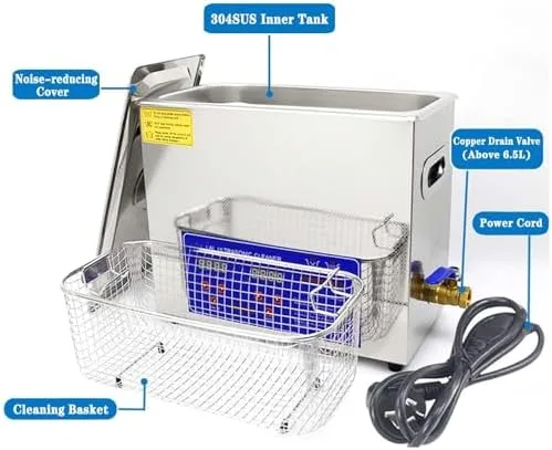 Vista 2 de 10L Ultrasonic Jewelry Cleaner with Digital Timer & Heater, Deep Clean Watches, Eyeglasses, Dentures - Professional Ultrasonic Cleaner for Home &
