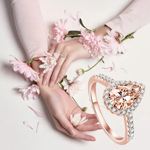 Vista 3 de Anillos para mujer, juego de diamantes cuadrados, anillo de lujo, joyería de boda para mujeres, regalos para mujeres, Metal