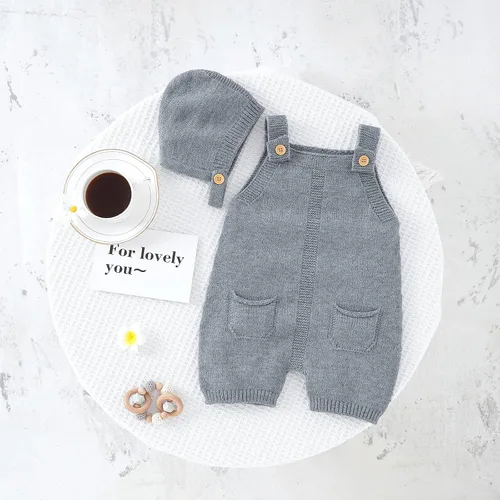 Vista 7 de JNBLDA Mameluco de punto para bebé, recién nacido, sin mangas, conjunto de suéter para niños y niñas con gorro cálido