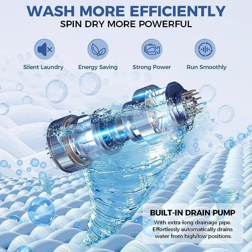 Vista 3 de Nictemaw Lavadora portátil de 15.6 libras, lavadora compacta de 2.1 pies cúbicos con bomba de drenaje, lavadora con 10 programas, 8 niveles de agua