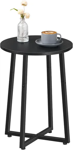 Vista 11 de HOOBRO - Mesa auxiliar redonda, mesa de centro con pedestal de metal resistente, mesita de noche redonda de 15.7", para sala de estar, dormitorio