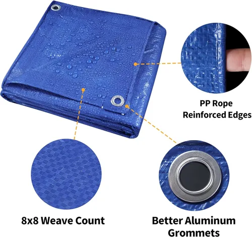 Vista 5 de TARPAL Lona azul de 6 x 6 pies, impermeable de 5 mil lonas pequeñas, cubierta protectora multiusos, cubierta de lona de polietileno para leña