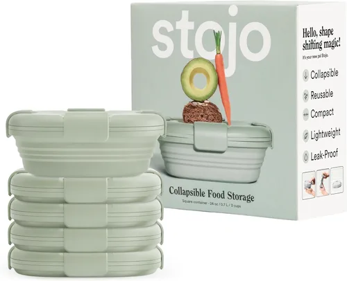 Vista 22 de STOJO Caja de sándwich plegable – 24 onzas, recipiente reutilizable de almacenamiento de alimentos, cuenco de silicona para alimentos