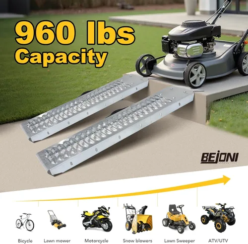 Vista 3 de BEJONI Rampas de cobertizo de acero de 40", 2 piezas con capacidad total de 960 libras, rampa de cobertizo para cortacésped, rampas de remolque