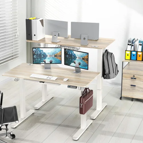 Vista 101 de SHW - Escritorio de pie eléctrico de altura regulable con memoria - 48 x 24 pulgadas, marrón rústico