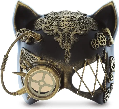 Steampunk Orejas Ojo Máscara Robot Monóculos Disfraz - Oro