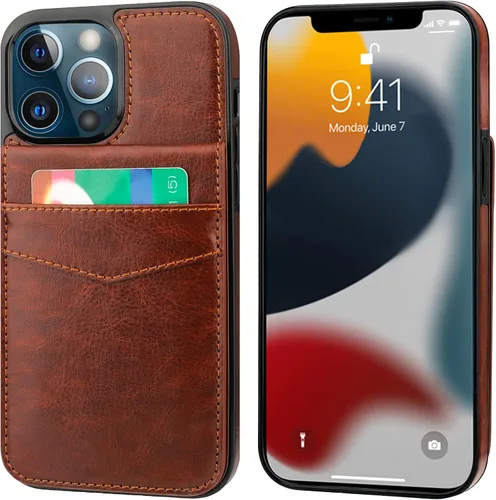 Vista 4 de KIHUWEY Compatible con iPhone 13 Pro Max Funda Cartera con Soporte para Tarjetas de Crédito, Cuero Premium Cierre Magnético Soporte Plegable Funda