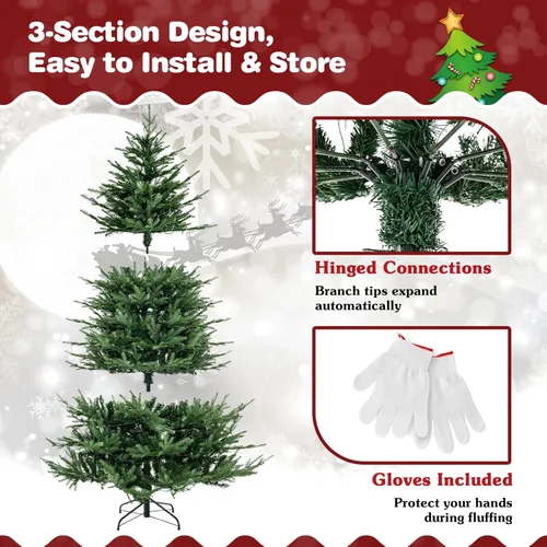 Vista 4 de DORTALA Árbol de Navidad preiluminado, árbol de Navidad artificial de 7 pies con 1130 puntas de rama, 380 luces LED blancas cálidas, 8 modos