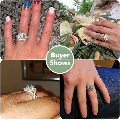 Vista 3 de Newshe - Juego de anillos de compromiso para mujer, plata esterlina 925 de 1.8 quilates, redondo, blanco, AAA Cz, tamaño 5-10